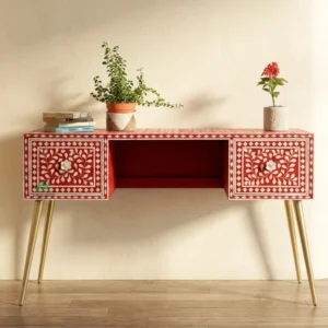 Mother of Pearl Red Study Table with 2 drawers