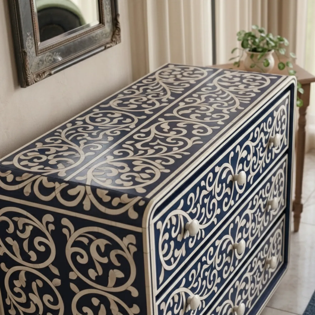 Bone Inlay Blue 3 Chest of Drawer - Image 3