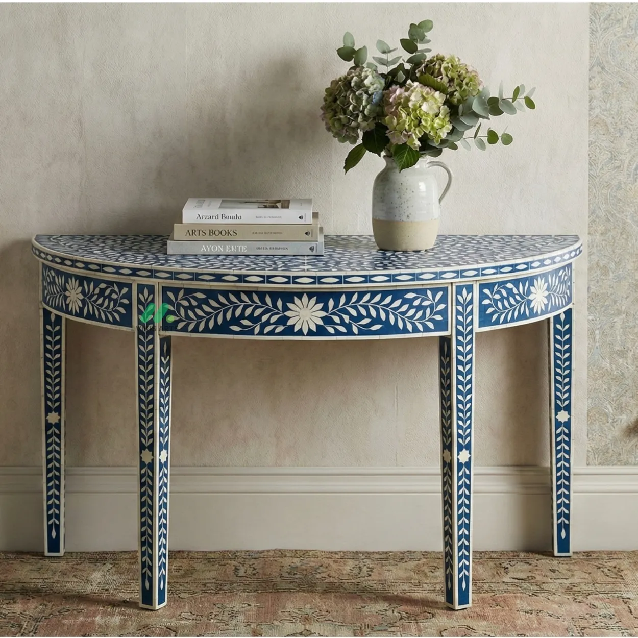Bone Inlay Blue Console Table