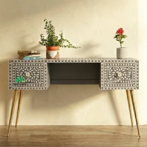 Mother of Pearl Grey Study Table with 2 drawers