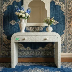 Bone Inlay White Console Table