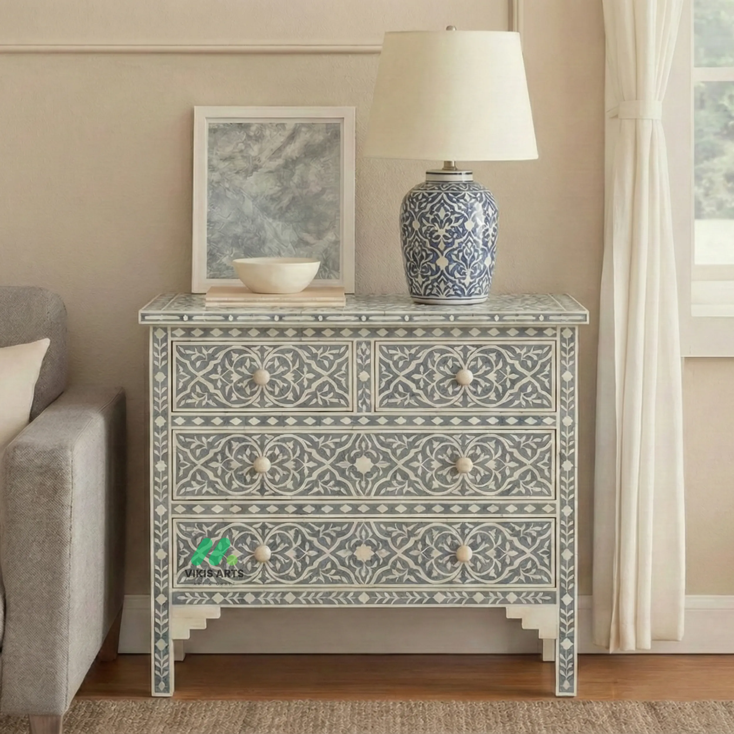 Bone Inlay Grey 4 Chest of Drawers