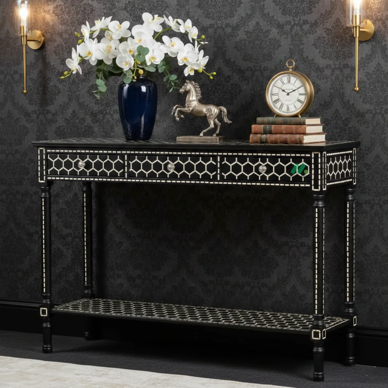 Bone Inlay Black Console Table