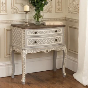Bone Inlay Grey Bedside Table with 2 Drawer