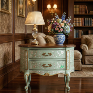 Mother of Pearl Light Green Round Bedside Table