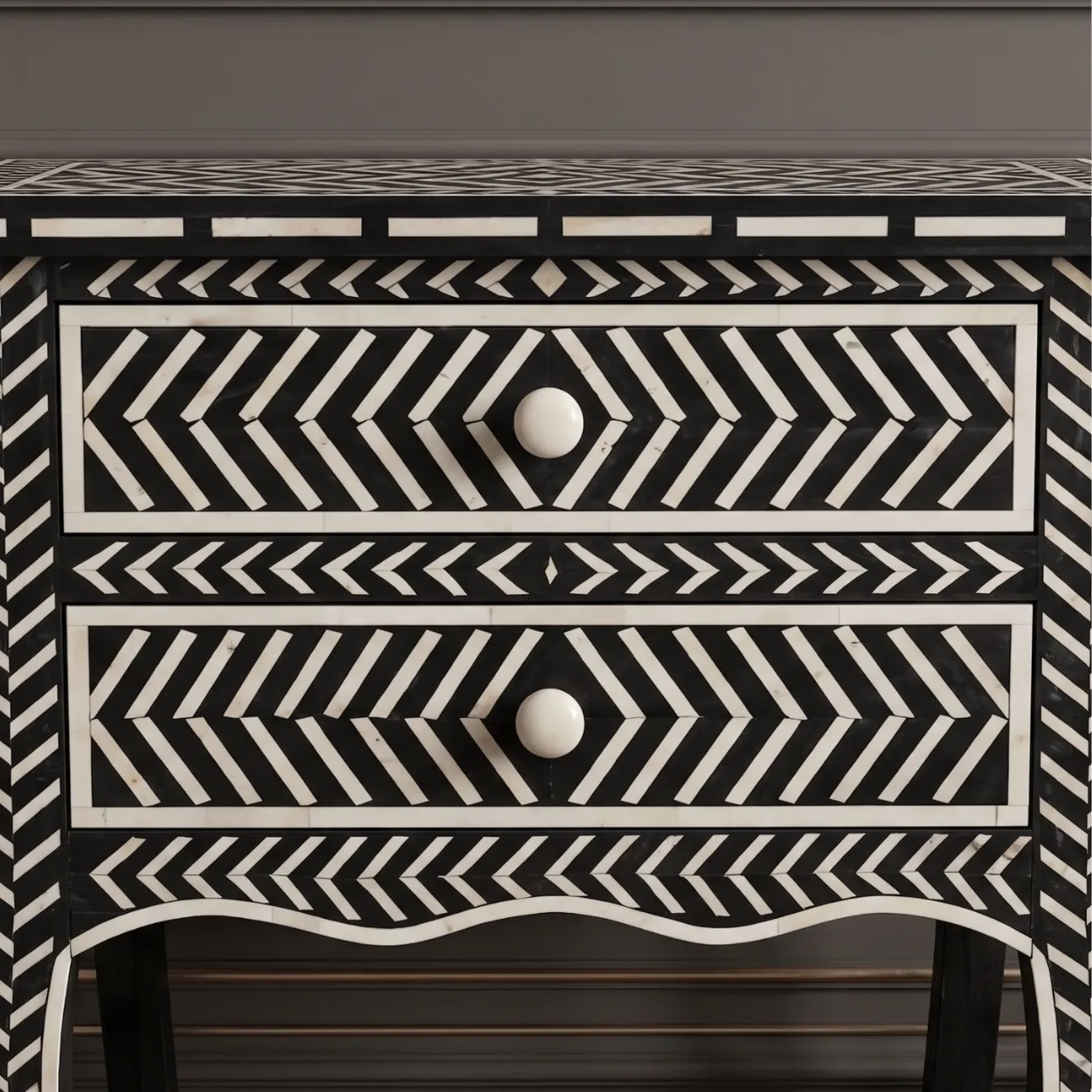 Bone Inlay Black Two Drawer Nightstand - Image 6