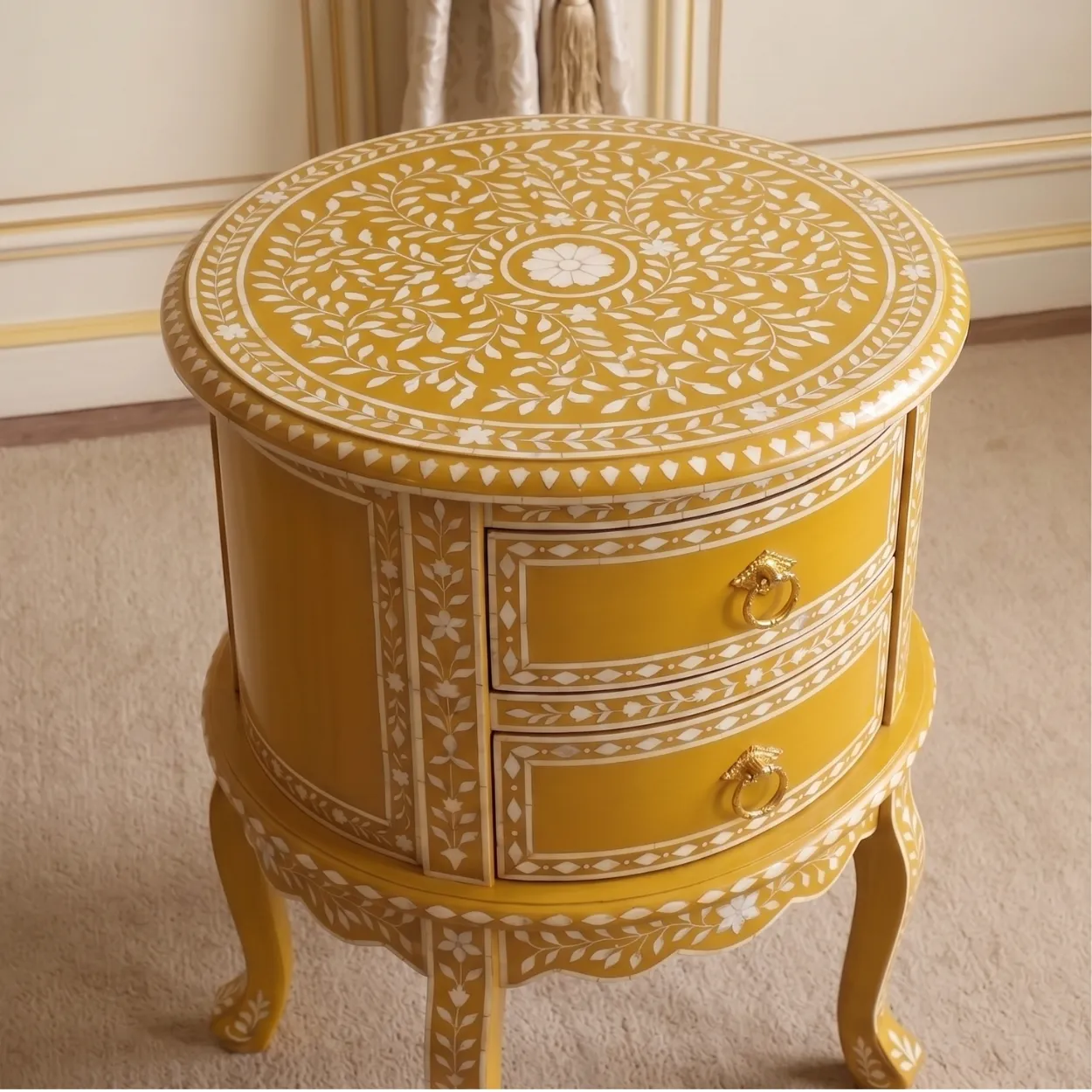 Bone Inlay Yellow Sofa Side Table - Image 2