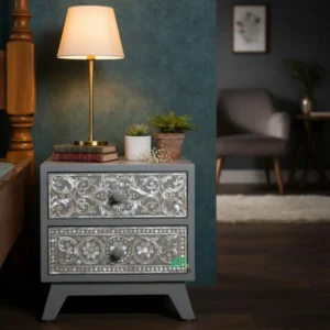 Mother Of Pearl Grey Bedside Table