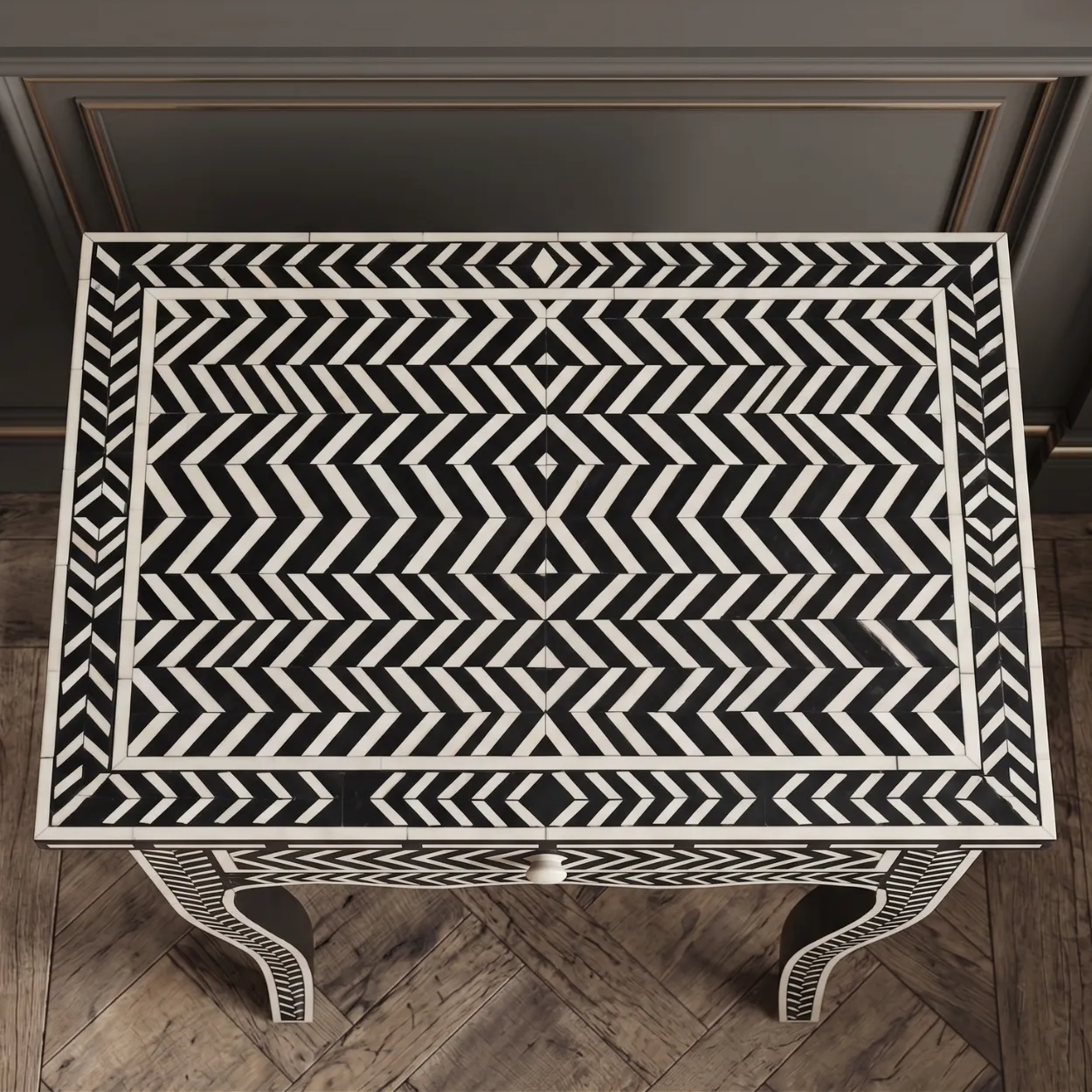 Bone Inlay Black Two Drawer Nightstand - Image 3