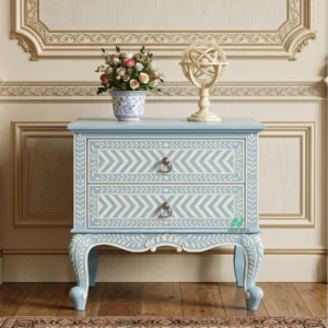 Bone Inlay Light Blue two Drawer Bedside