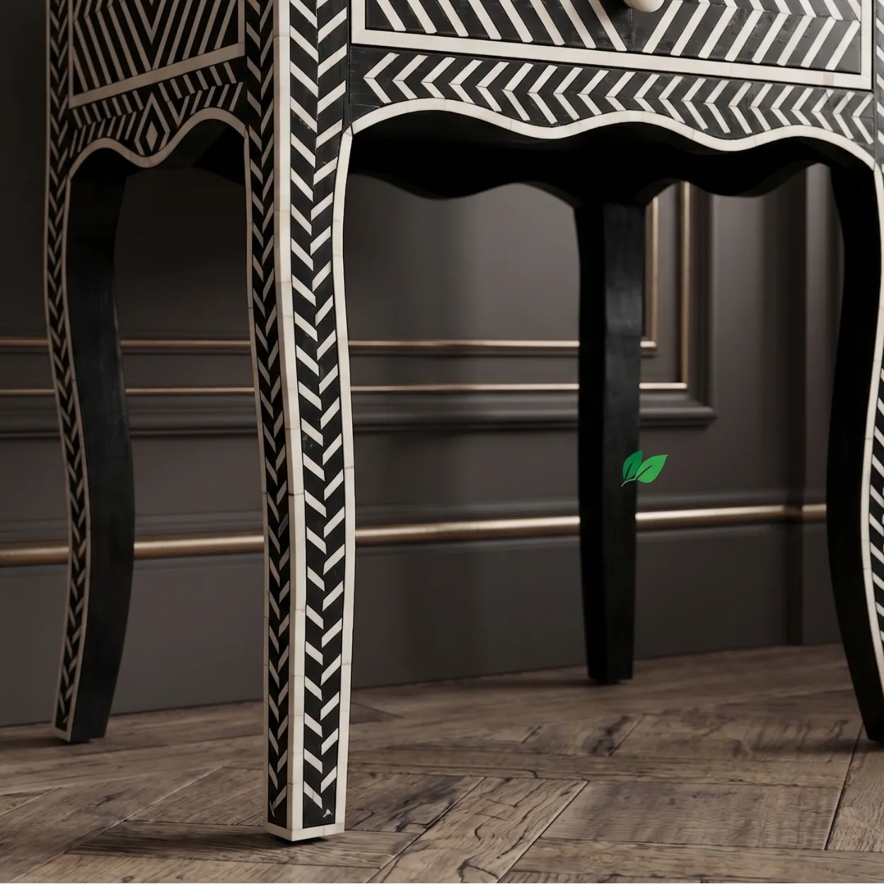 Bone Inlay Black Two Drawer Nightstand - Image 7