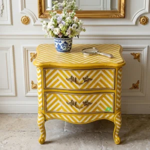 Bone Inlay yellow Bedside Table with Two Drawer