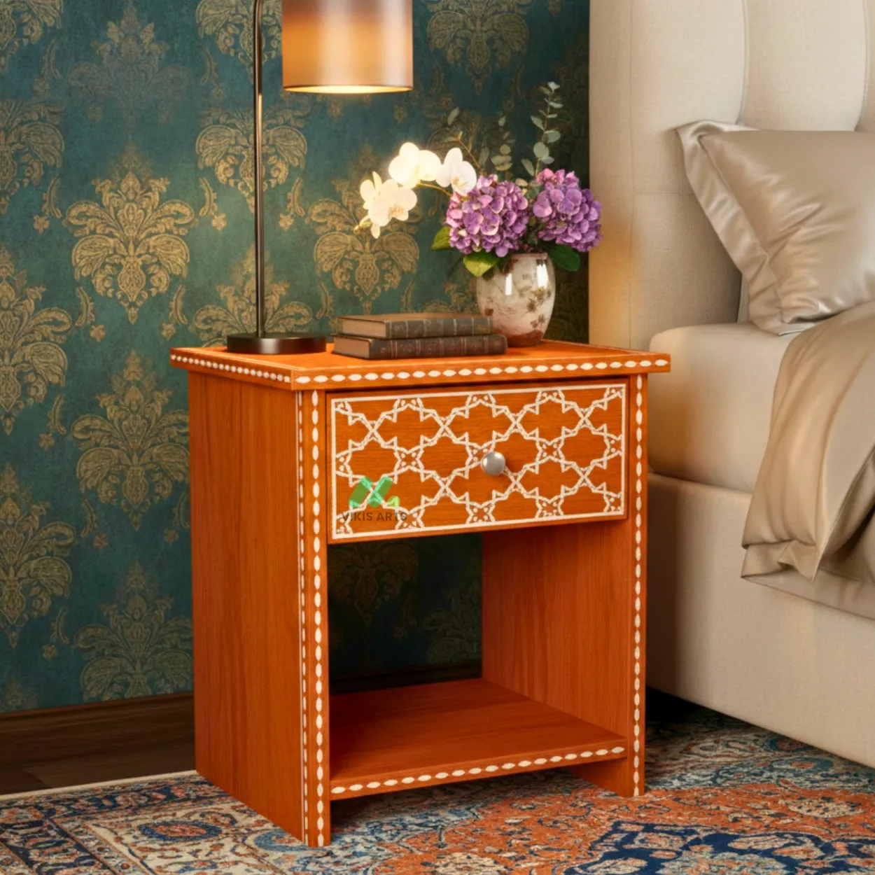 bone inlay Orange Bedside Table