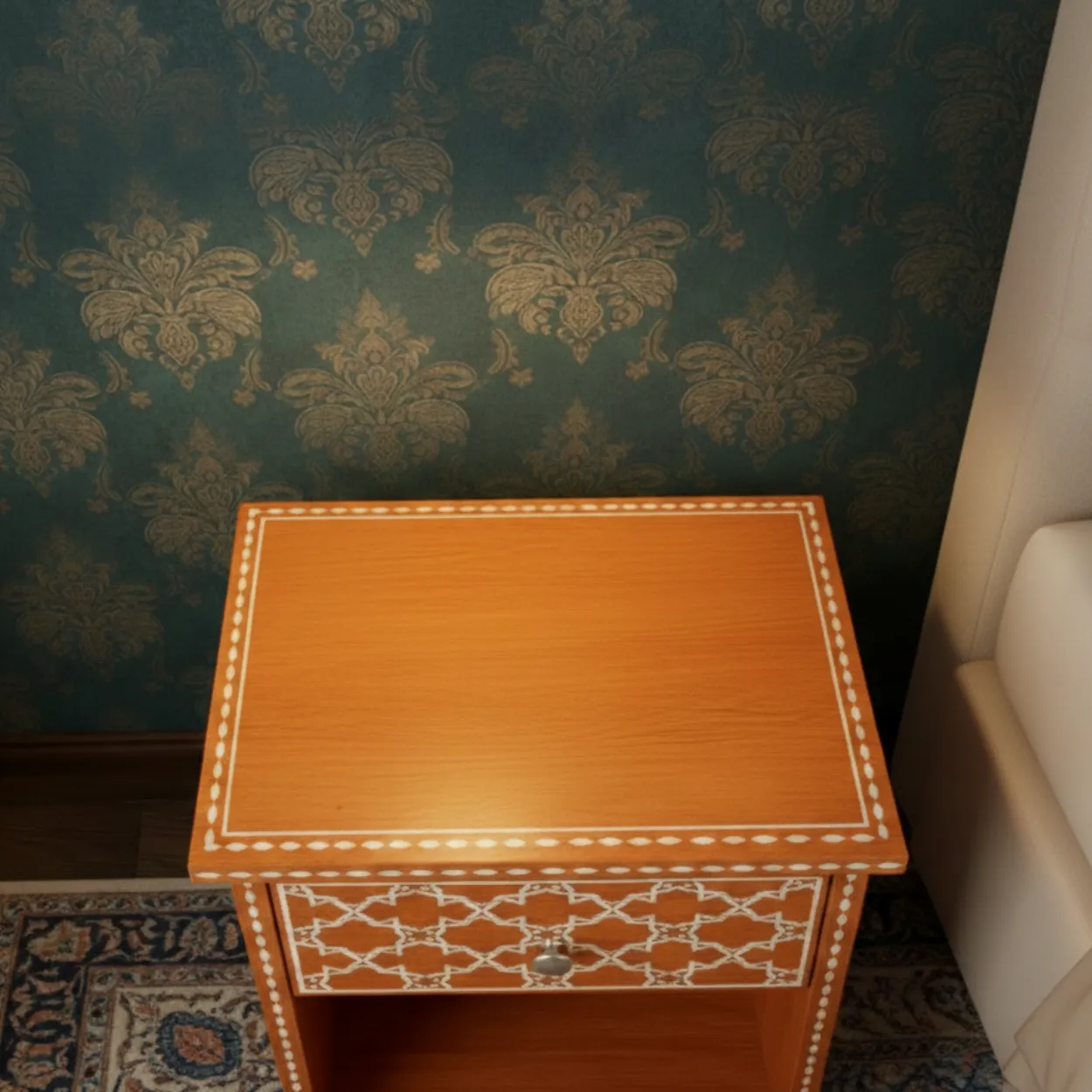 bone inlay Orange Bedside Table - Image 3