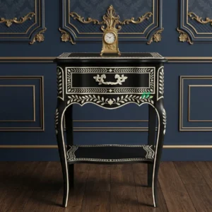 Bone Inlay Black Bedside Table with One Drawer