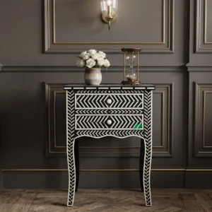 Bone Inlay Black Two Drawer Nightstand