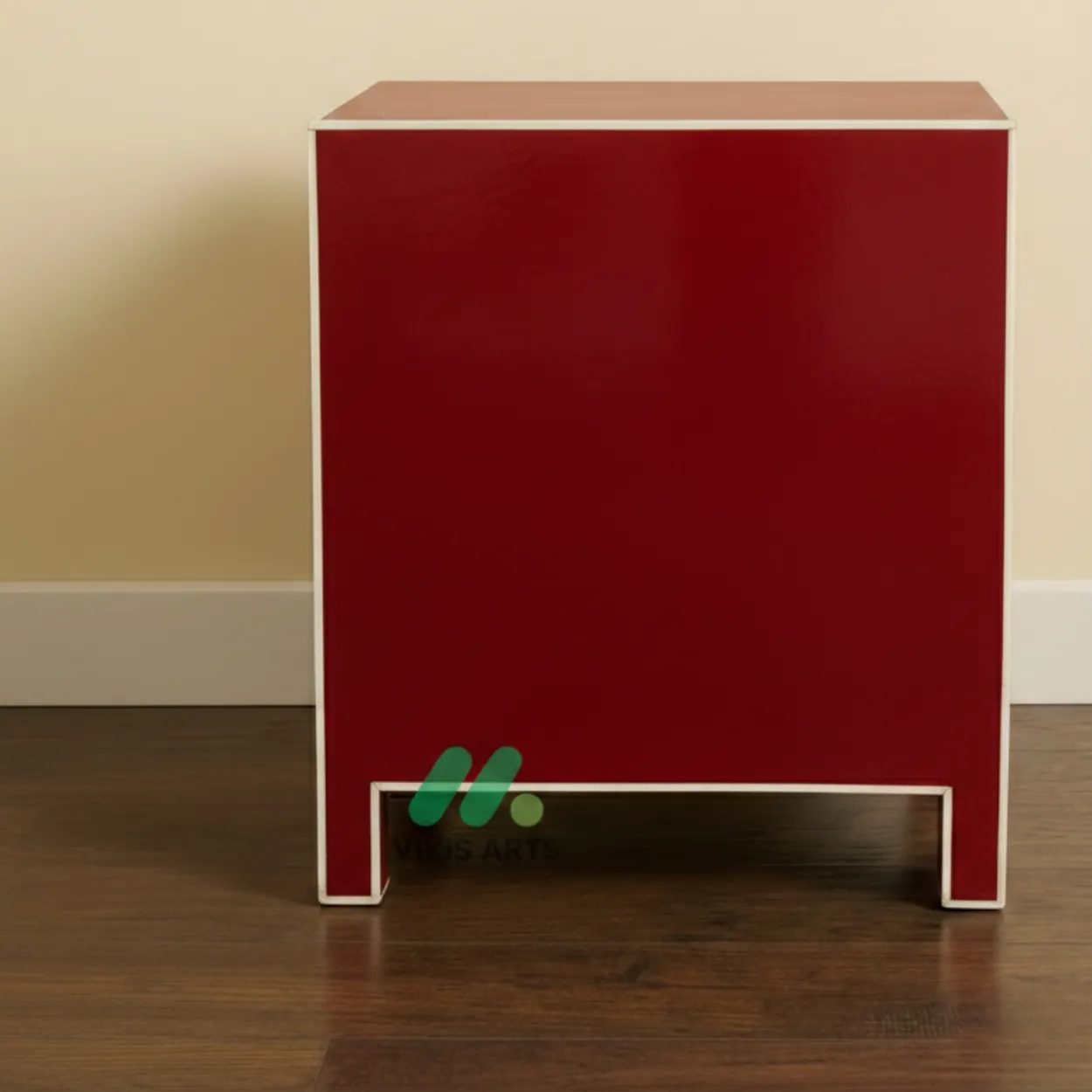 Bone Inlay Red Bedside Table - Image 2
