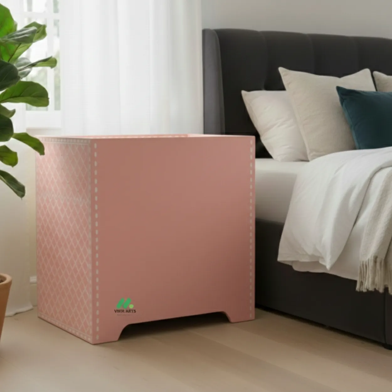 Bone Inlay Pink Bedside Table - Image 2