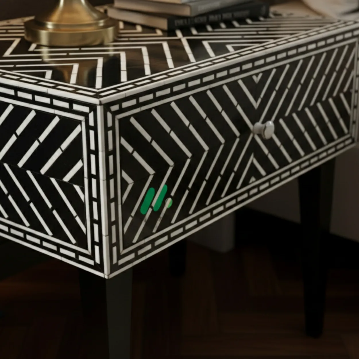 Bone Inlay Black Bedside Table - Image 5