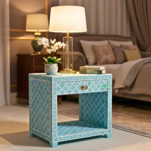 Bone Inlay Light Blue Bedside table