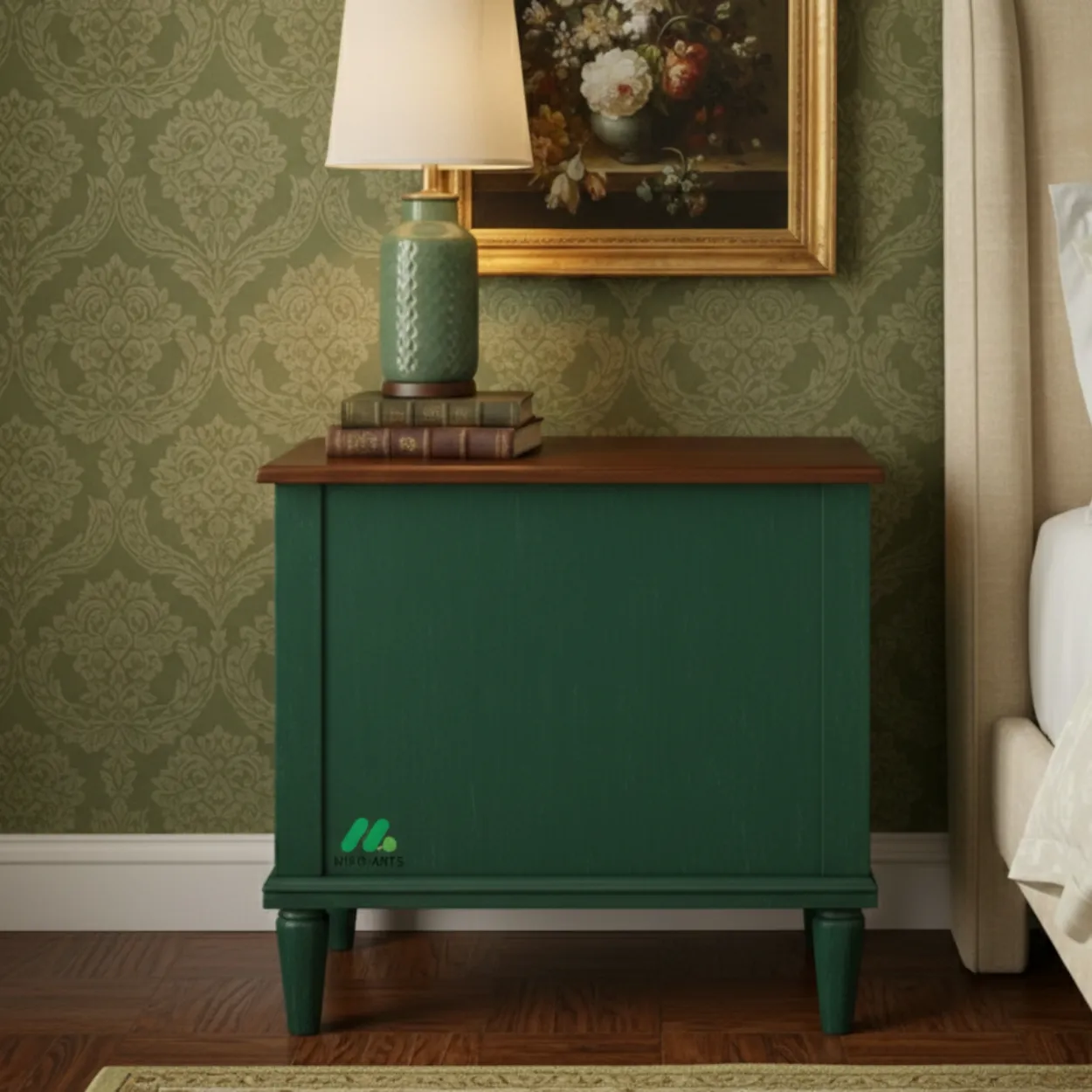 Luxury Handcrafted Bone Inlay Green Bedside table - Image 2
