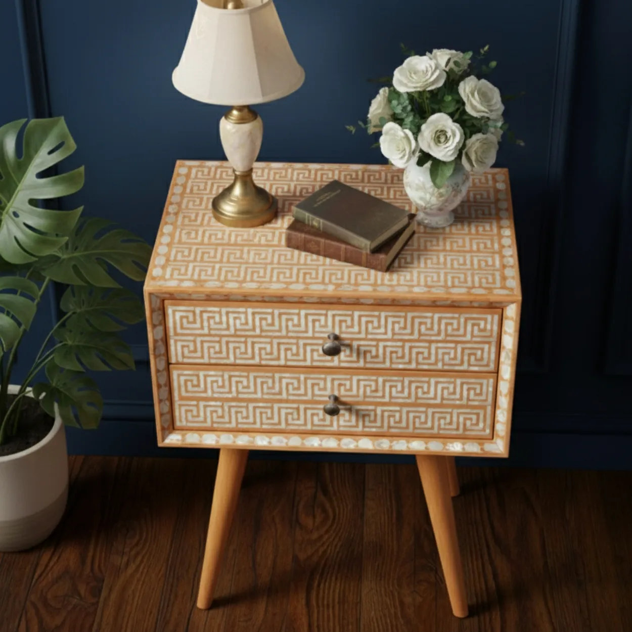 Mother Of Pearl Orange Bedside Table - Image 2