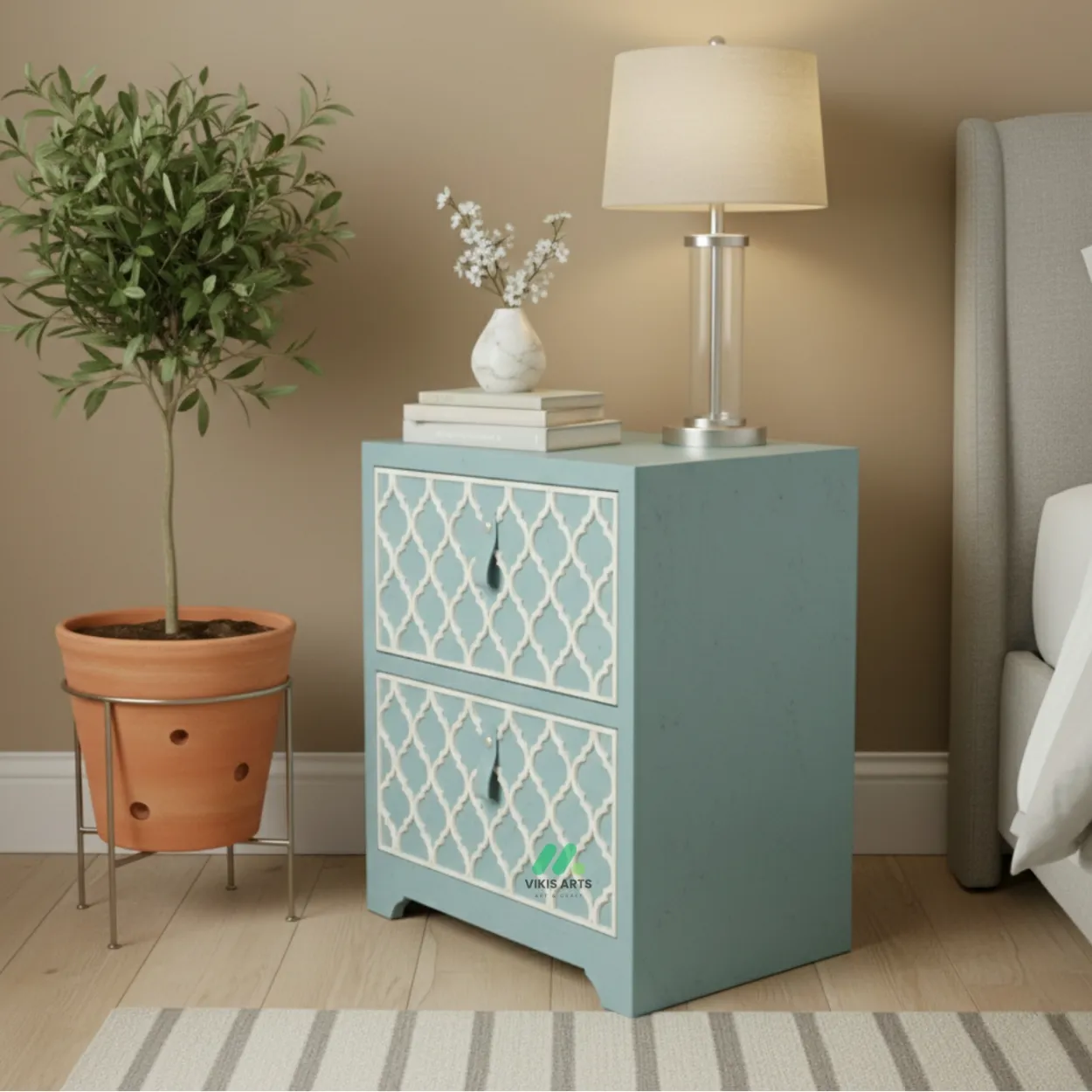 Bone Inlay Light Blue bedside Table - Image 2