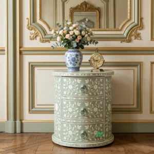 Bone Inlay Light Green Round Side Table