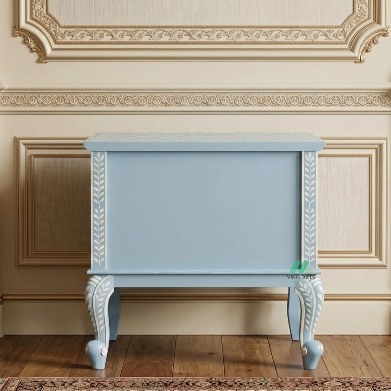 Bone Inlay Light Blue two Drawer Bedside - Image 2
