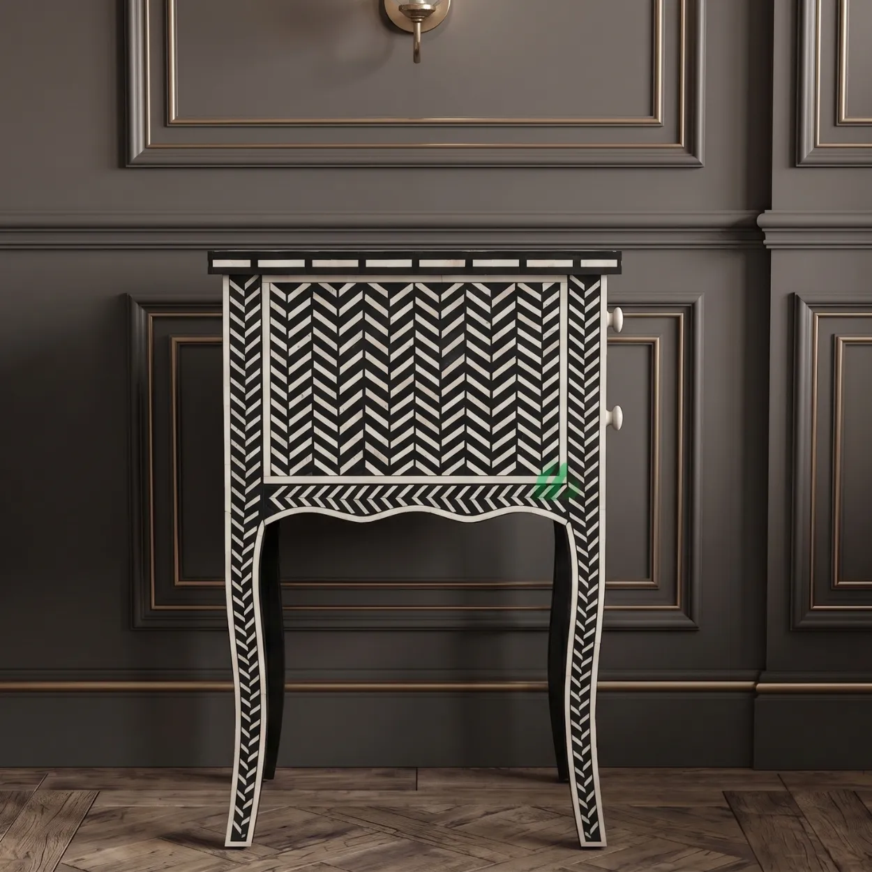 Bone Inlay Black Two Drawer Nightstand - Image 4