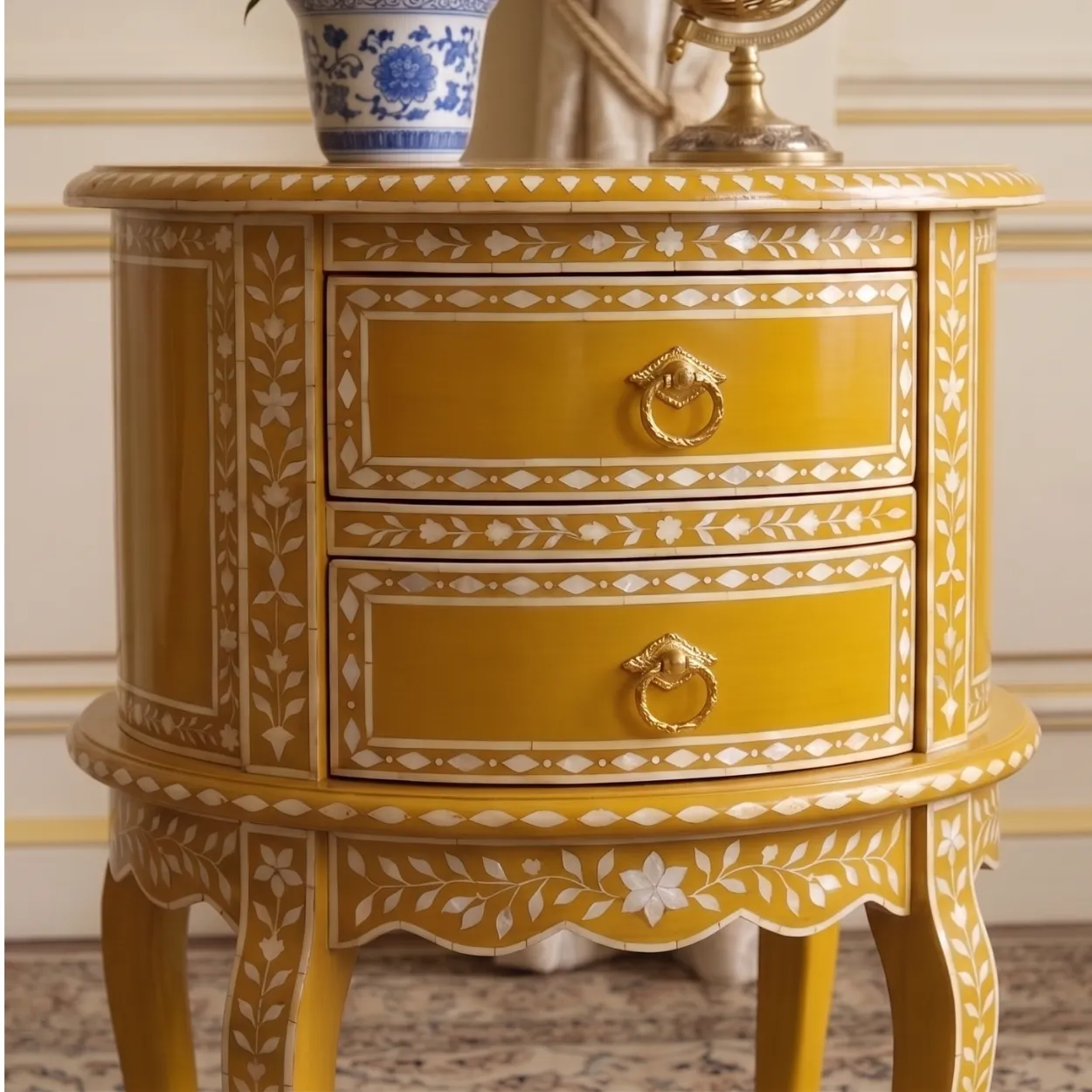Bone Inlay Yellow Sofa Side Table - Image 4