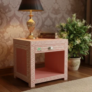 Bone Inlay Pink Bedside Table