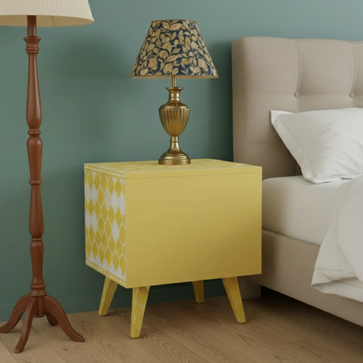 Bone Inlay Yellow Bedside Table - Image 2