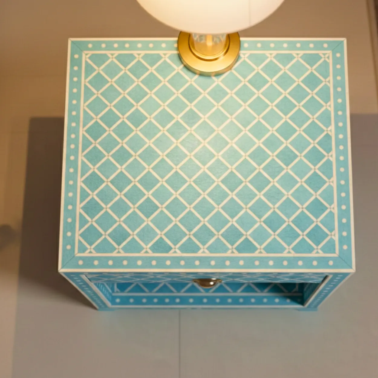 Bone Inlay Light Blue Bedside table - Image 2