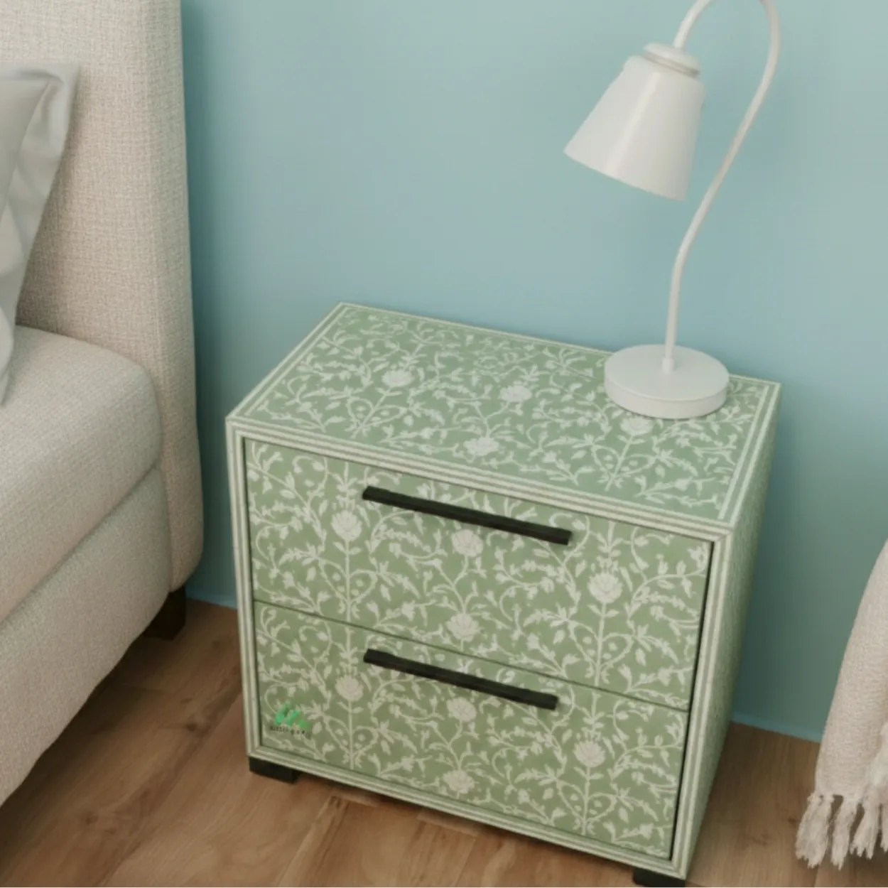 Bone Inlay Light Green bedside Table - Image 3