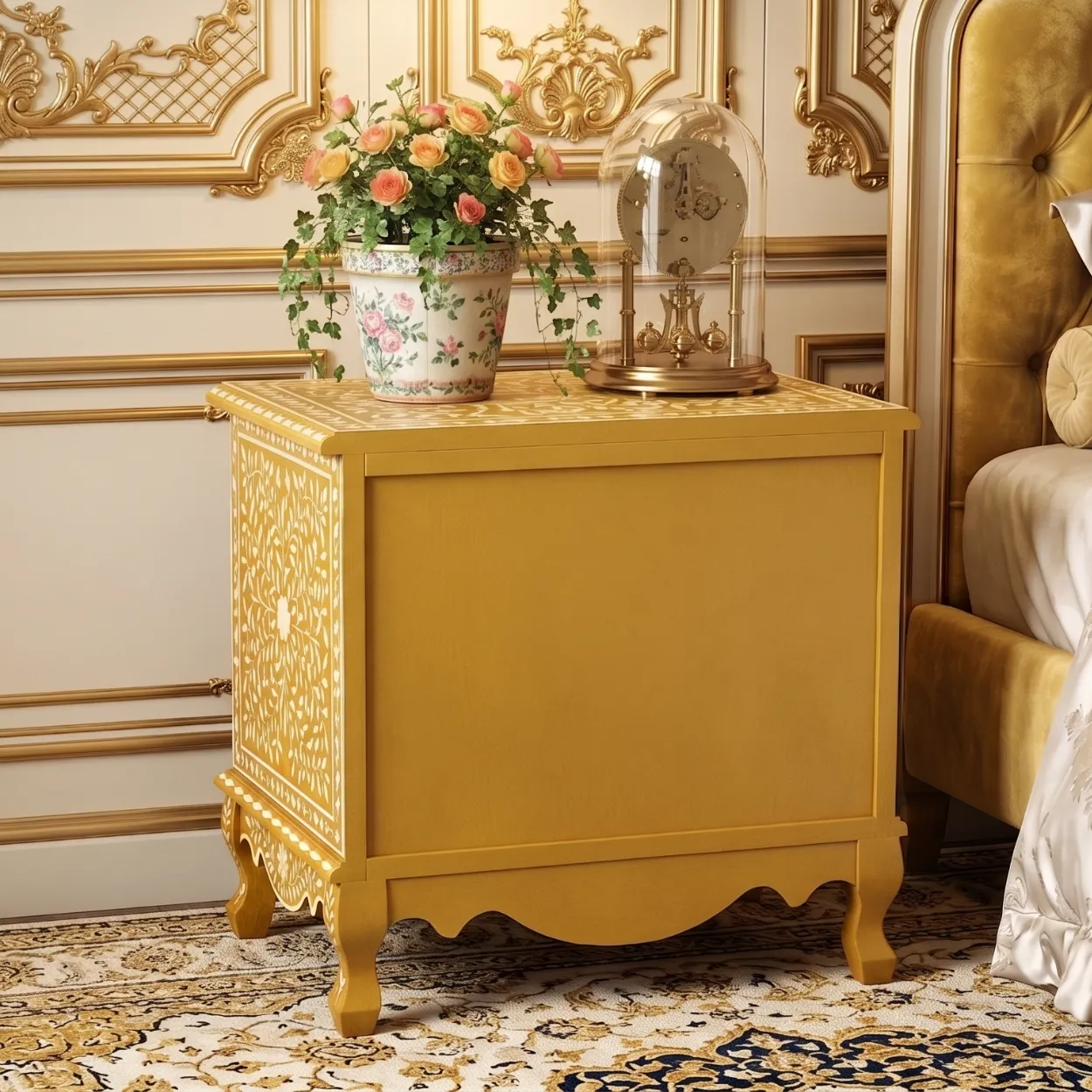 Bone Inlay Yellow Bedside Table - Image 2
