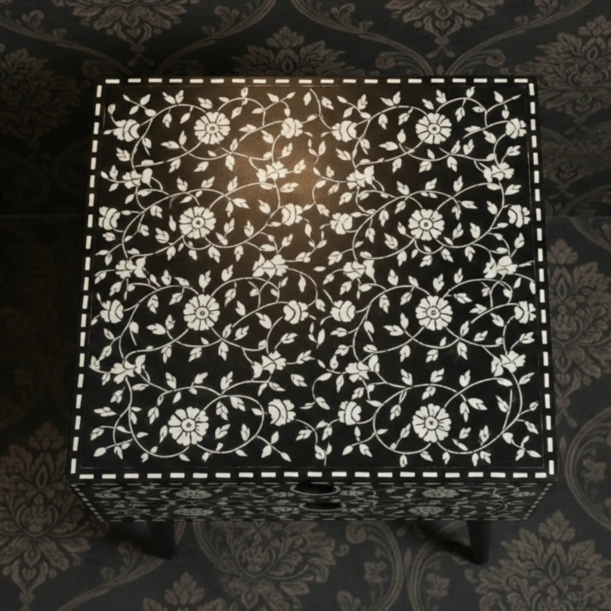 Bone Inlay Black bedside Table - Image 3
