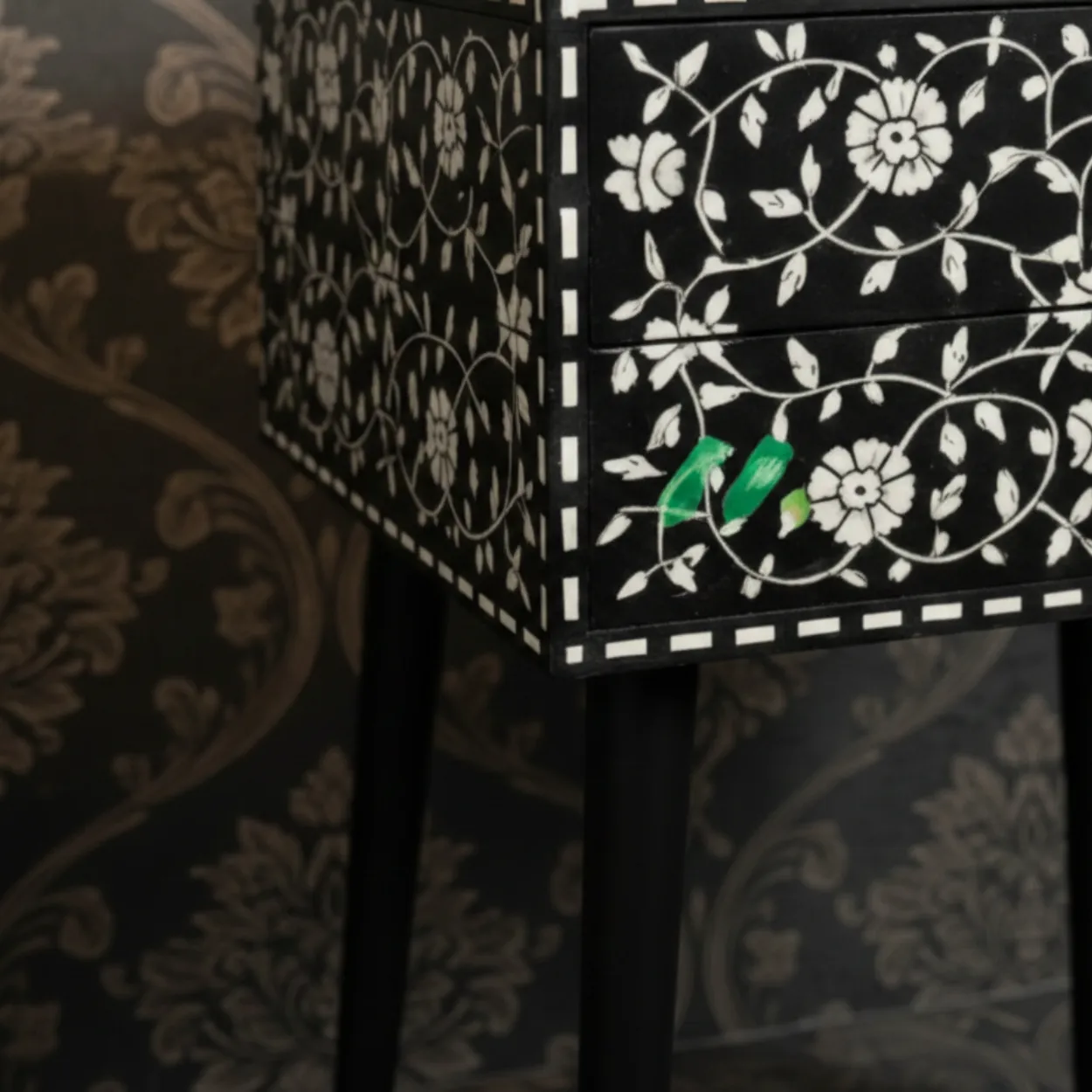 Bone Inlay Black bedside Table - Image 4