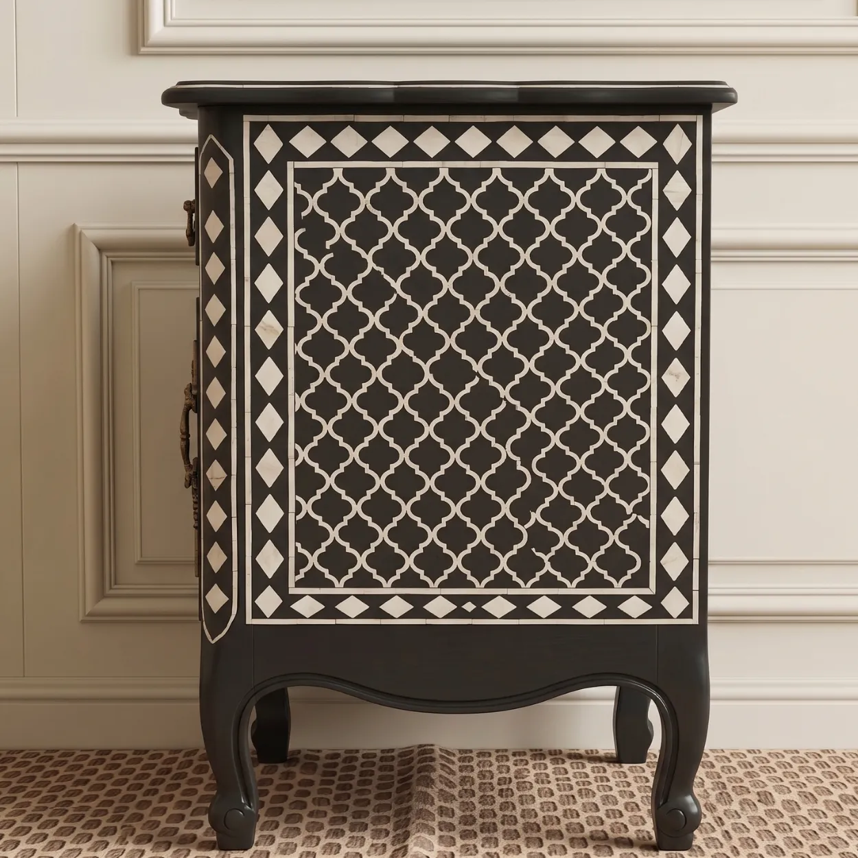 Bone Inlay Black Bedside Cabinet - Image 4