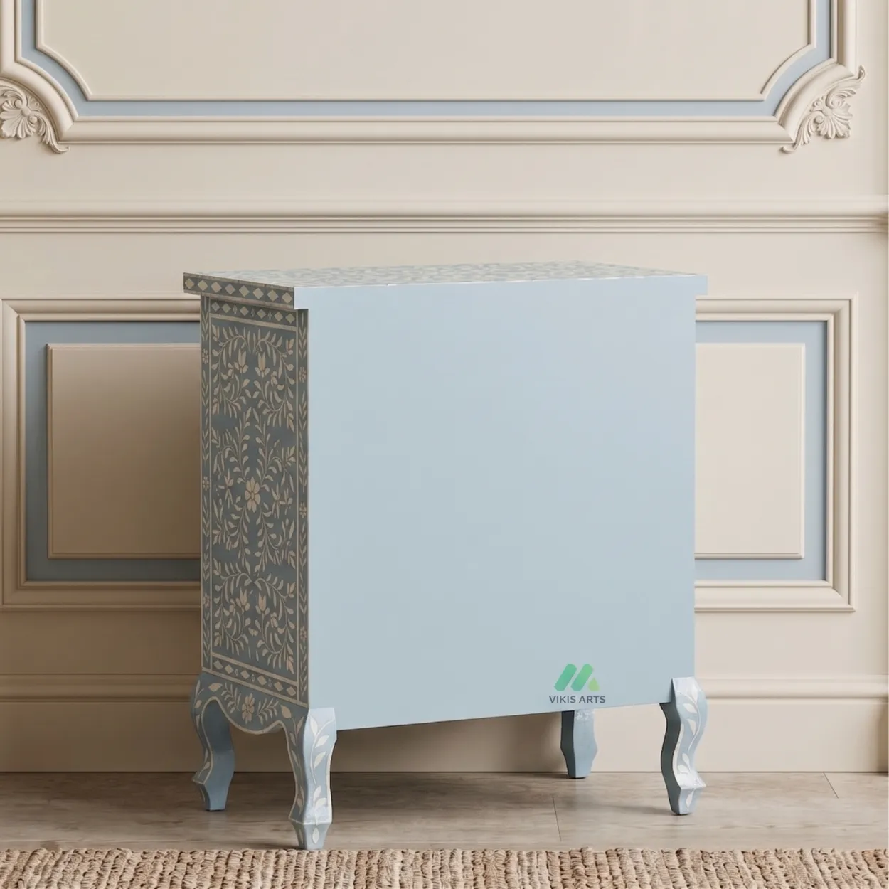 Bone Inlay Light Blue Three Drawer Nightstand - Image 2