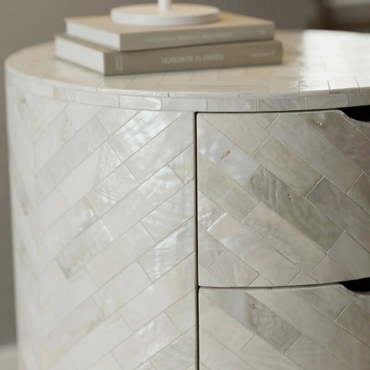 Mother Of Pearl Round Bedside Table - Image 3