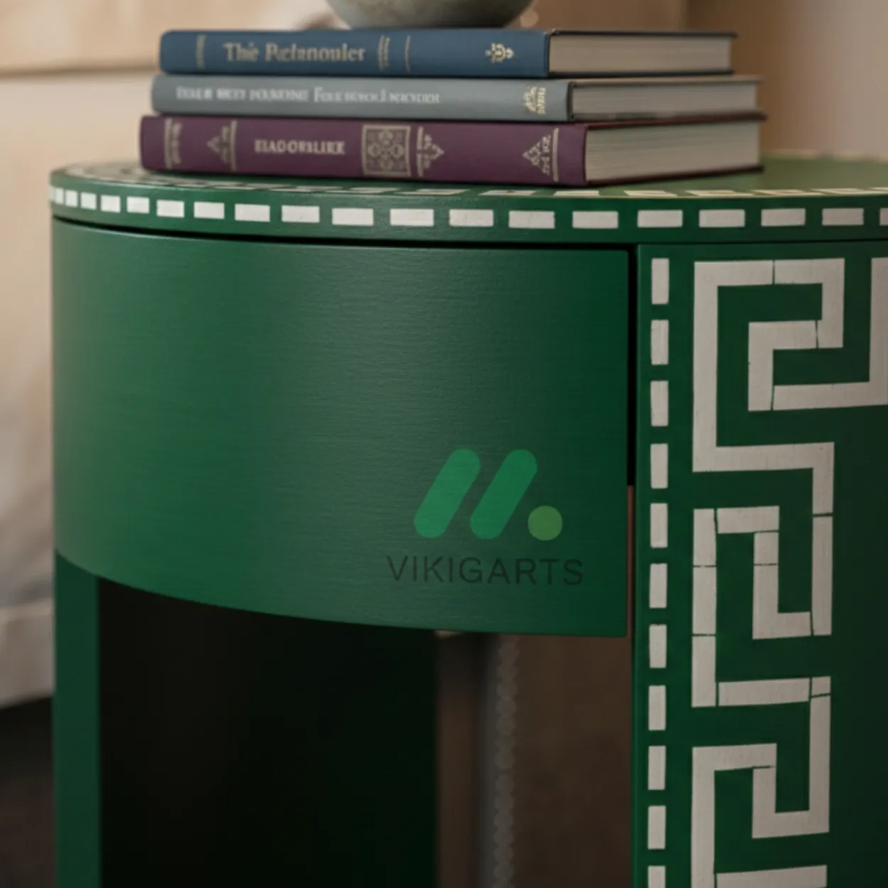 Bone Inlay Green Round Bedside Table - Image 3