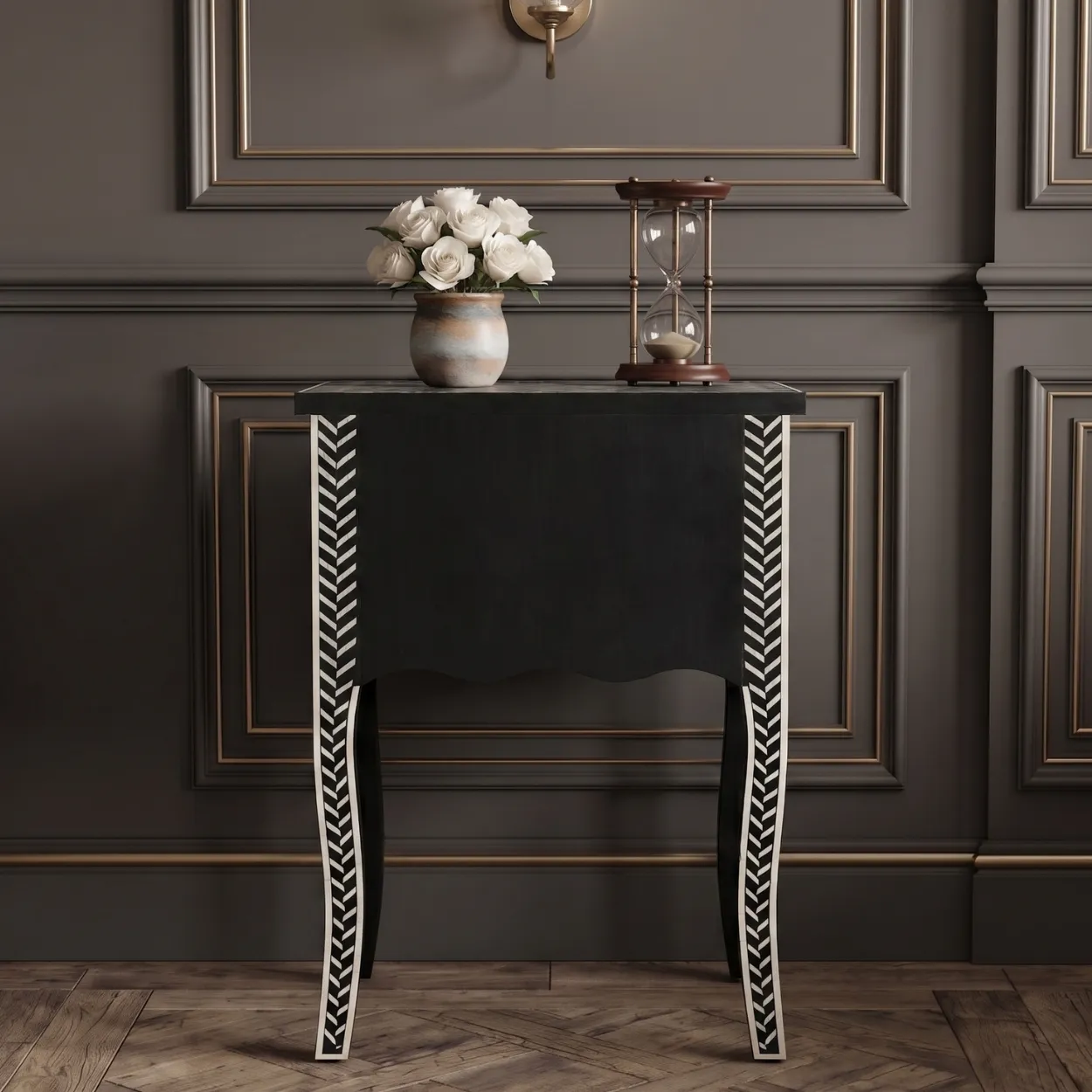 Bone Inlay Black Two Drawer Nightstand - Image 2