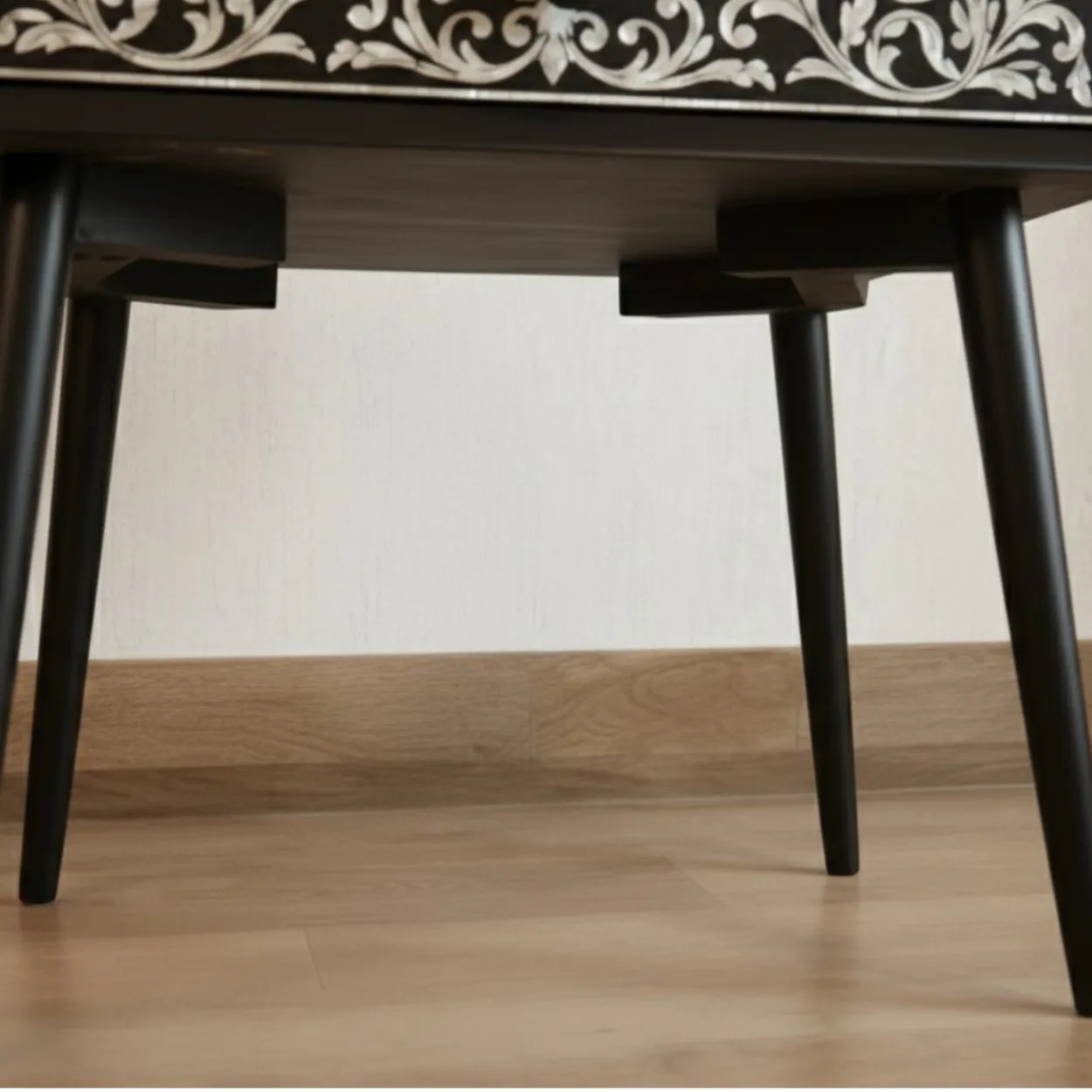 Bone Inlay Black Bedside Table with Two Drawer - Image 5