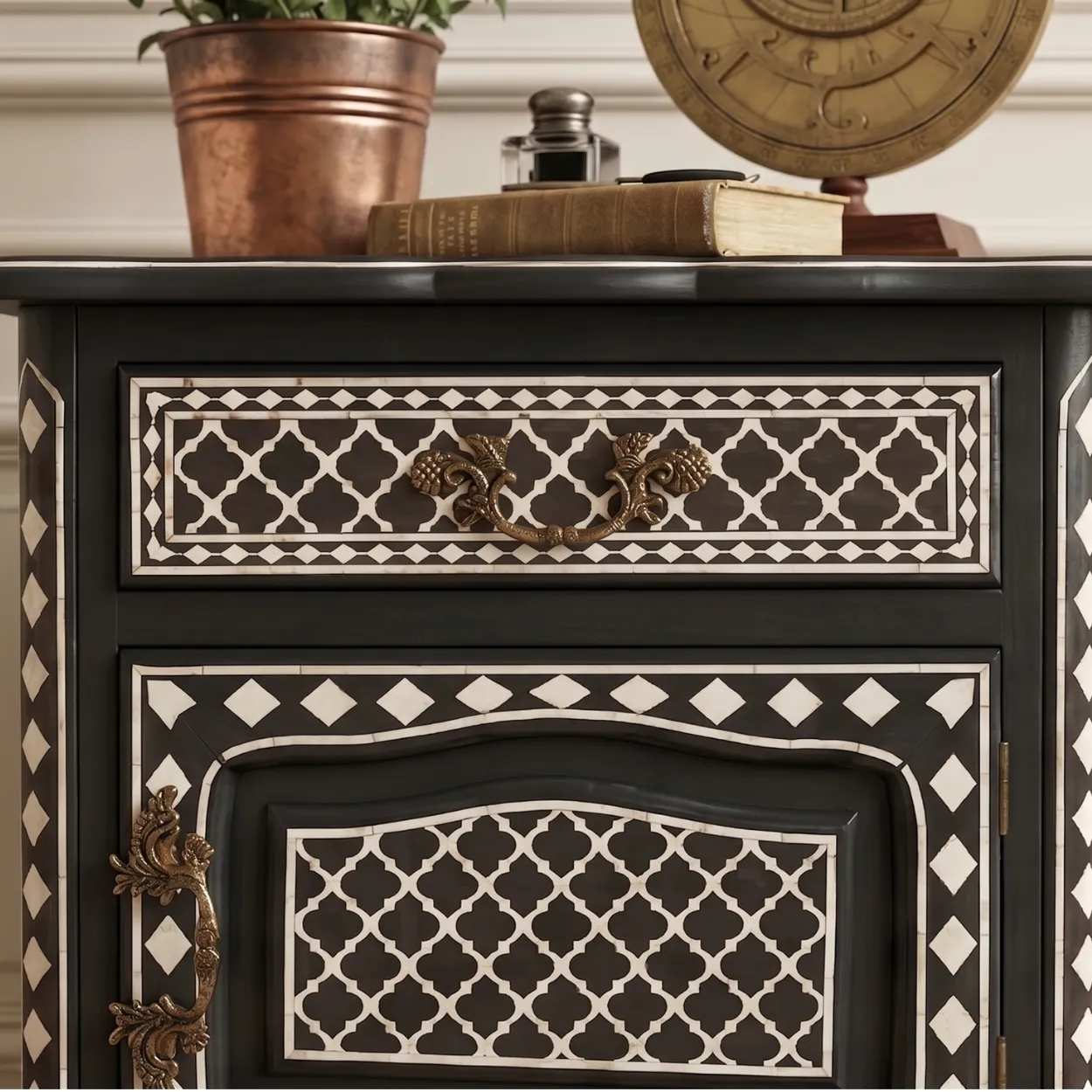 Bone Inlay Black Bedside Cabinet - Image 5