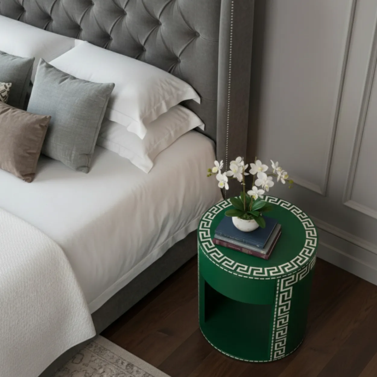 Bone Inlay Green Round Bedside Table - Image 2
