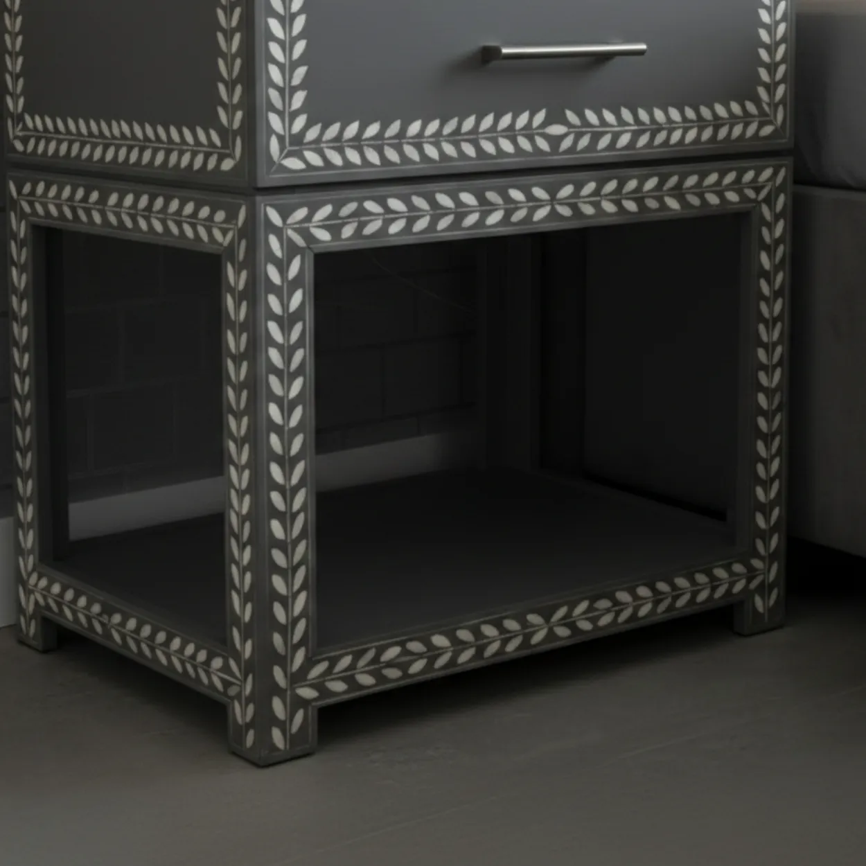 Bone Inlay Grey Bedside table - Image 4