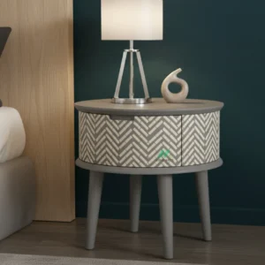 Bone Inlay Grey Round Bedside Table