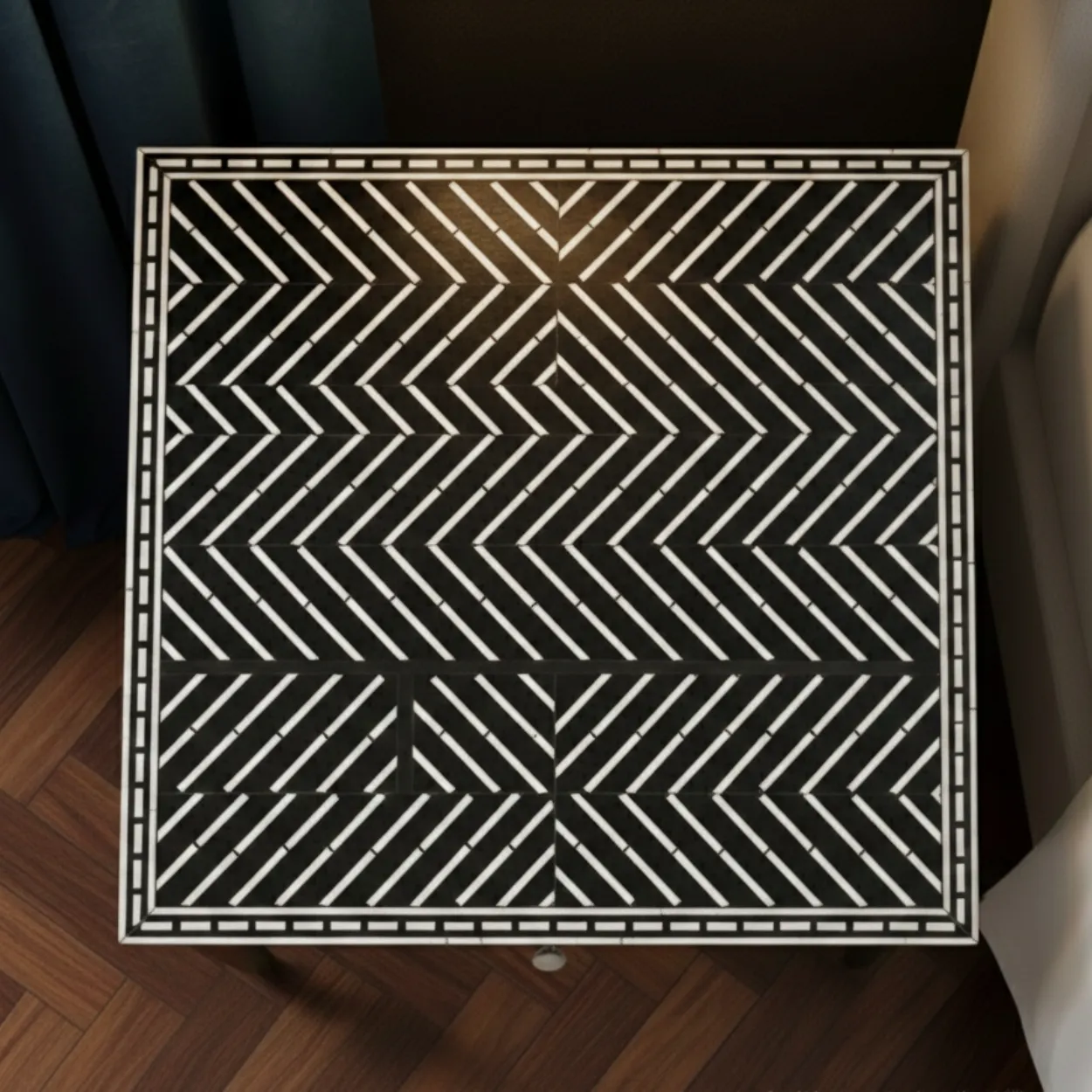 Bone Inlay Black Bedside Table - Image 3