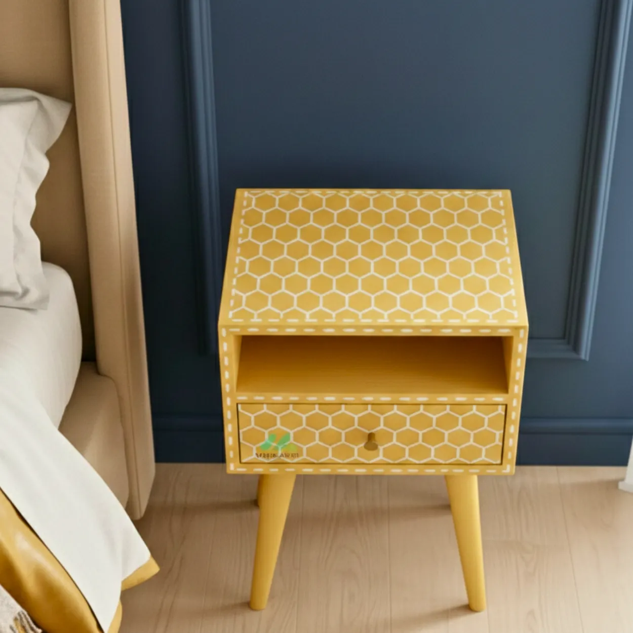 Bone Inlay Yellow Bedside table - Image 4